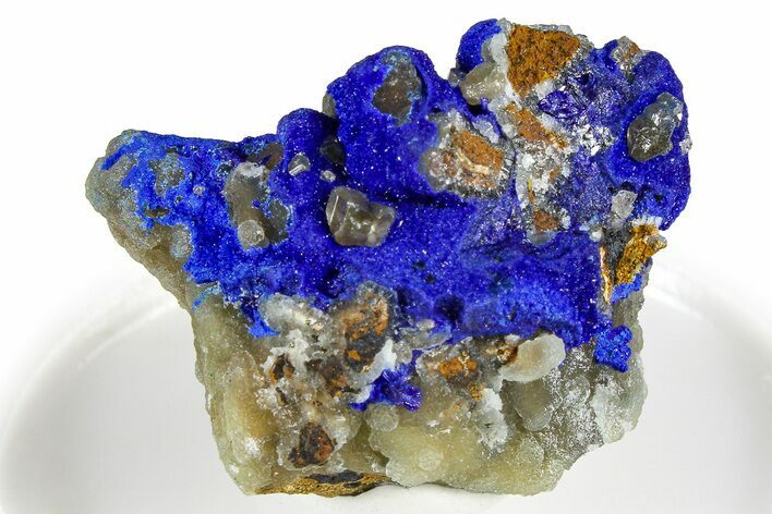 Sparkling Blue Azurite Crystals on Smithsonite - Congo #368203